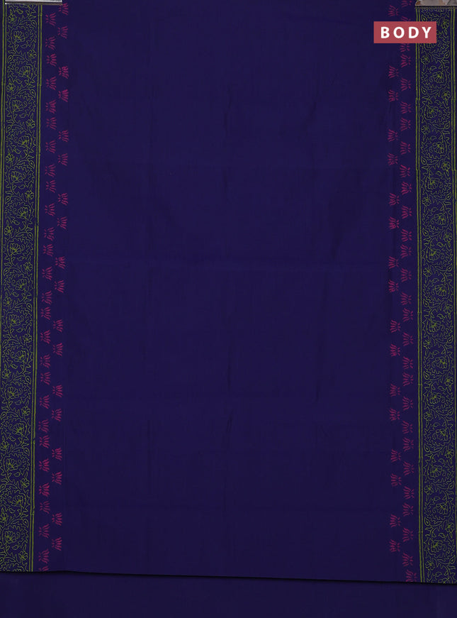 Semi silk cotton saree blue and light green with plain body and printed border