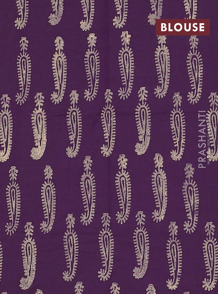 Semi silk cotton saree beige and purple with paisley butta prints and printed border