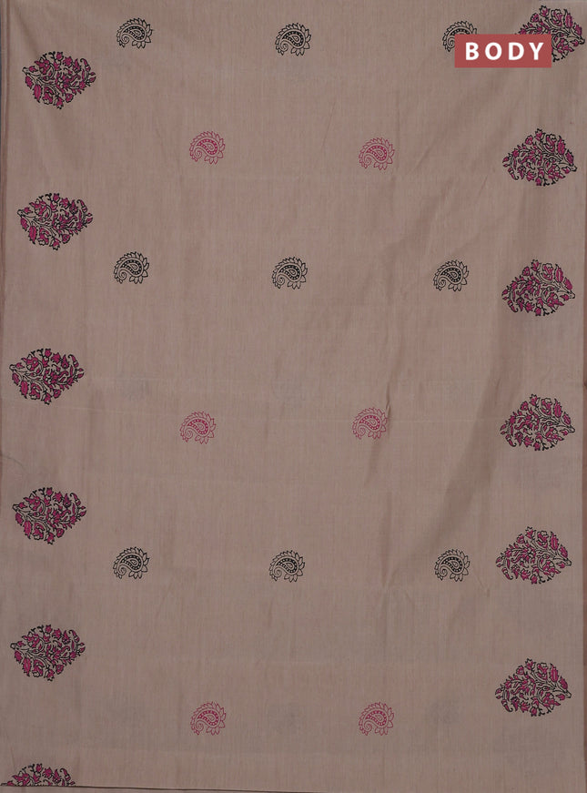 Semi silk cotton saree beige and dark magenat pink with butta prints and butta printed border
