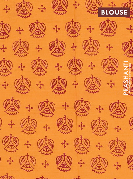 Semi silk cotton saree maroon and yellow with warli butta prints and printed border