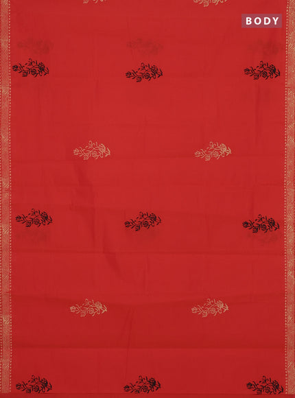 Semi silk cotton saree orange and beige with butta printed and printed border
