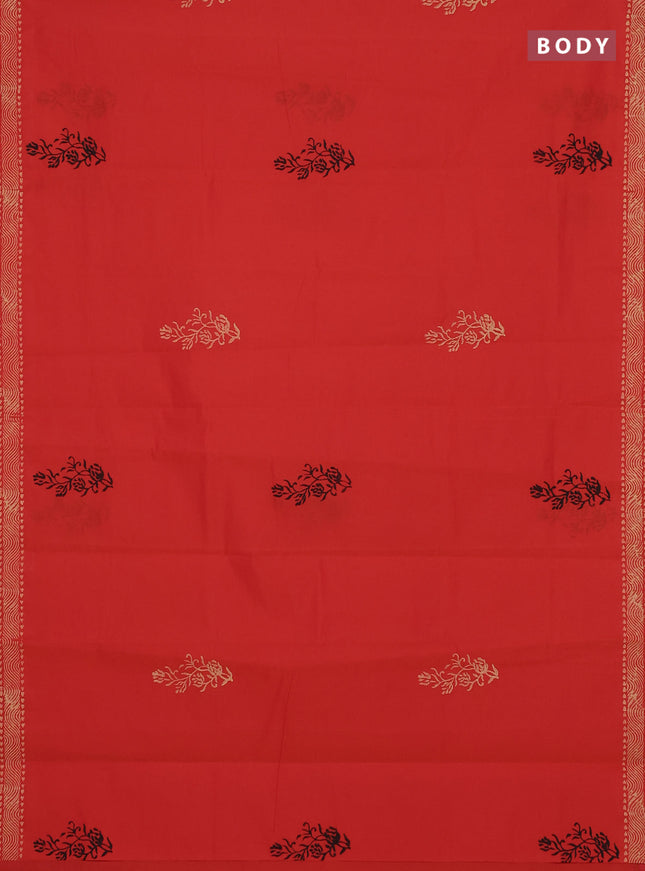 Semi silk cotton saree orange and beige with butta printed and printed border