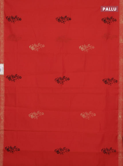 Semi silk cotton saree orange and beige with butta printed and printed border