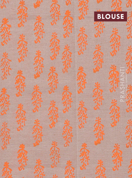 Semi silk cotton saree orange and beige with butta printed and printed border
