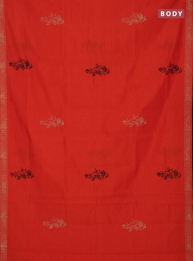 Semi silk cotton saree orange and beige with butta prints and printed border