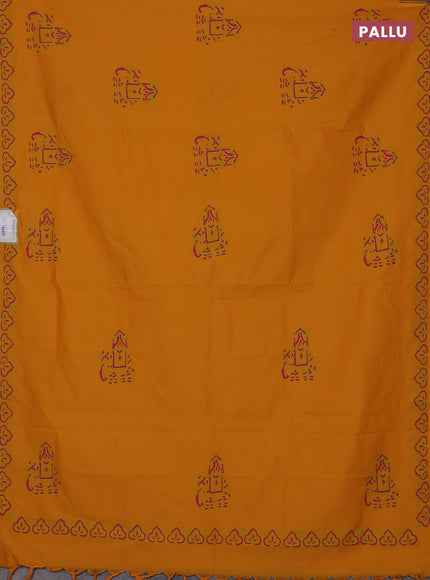 Semi silk cotton saree yellow and light green with butta prints and printed border