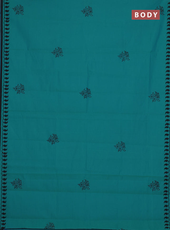 Semi silk cotton saree dual shade of teal blue and black with butta prints and printed border
