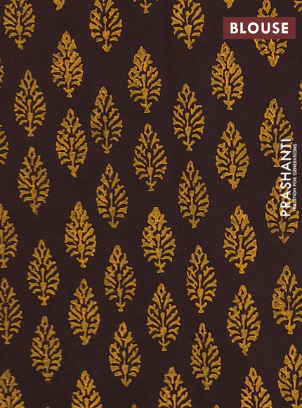 Semi silk cotton saree mango yellow and brown with butta prints and butta printed border