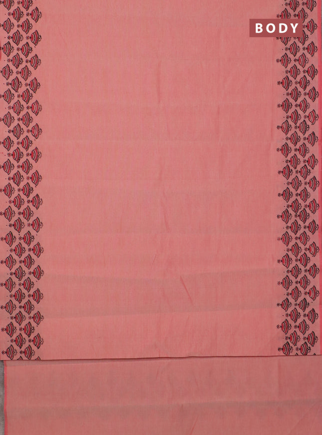 Semi silk cotton saree red shade and black with plain body and printed border