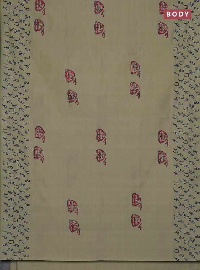 Semi silk cotton saree pista green and blue with butta prints and printed border
