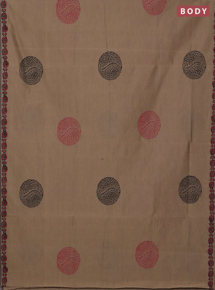Semi silk cotton saree sandal and maroon with butta prints and printed border