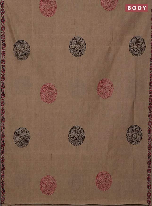 Semi silk cotton saree sandal and maroon with butta prints and printed border