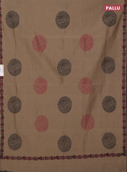 Semi silk cotton saree sandal and maroon with butta prints and printed border