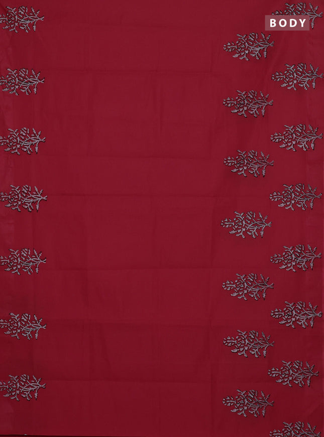 Semi silk cotton saree red and grey with plain body and butta printed border