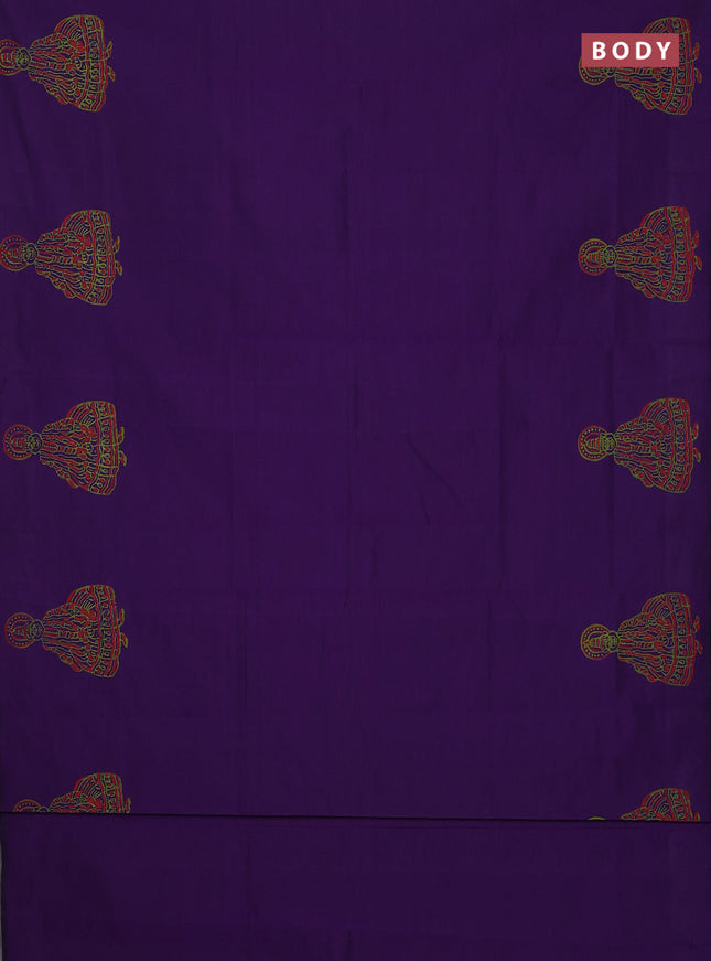 Semi silk cotton saree violet and pista green with plain body and butta printed border