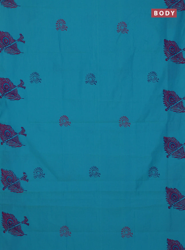 Semi silk cotton saree teal blue and blue with butta prints and butta printed border