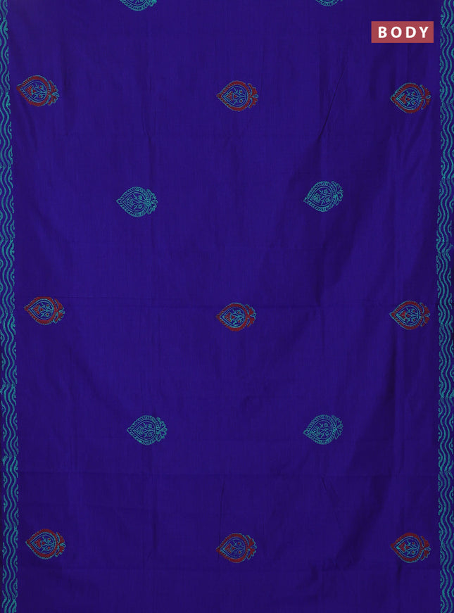 Semi silk cotton saree royal blue and teal blue with butta prints and printed border