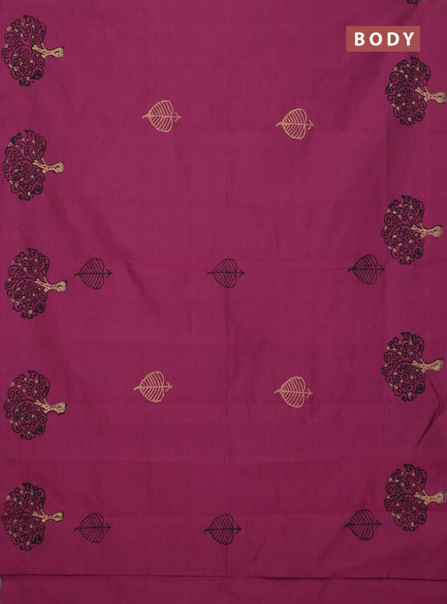 Semi silk cotton saree wine shade and pale orange with butta prints and butta printed border