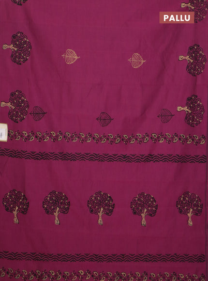 Semi silk cotton saree wine shade and pale orange with butta prints and butta printed border