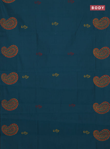 Semi silk cotton saree peacock green and mustard yellow with butta prints and paisley butta prints