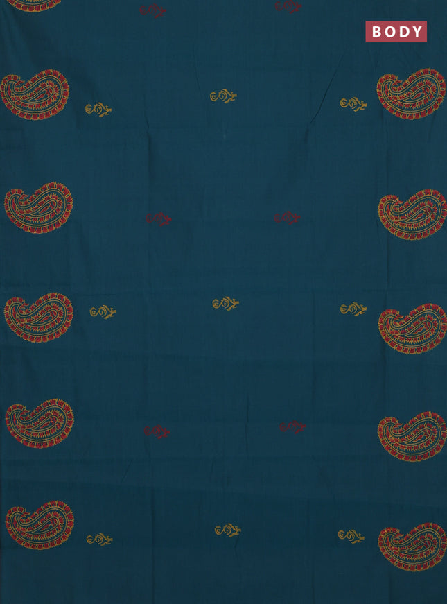 Semi silk cotton saree peacock green and mustard yellow with butta prints and paisley butta prints