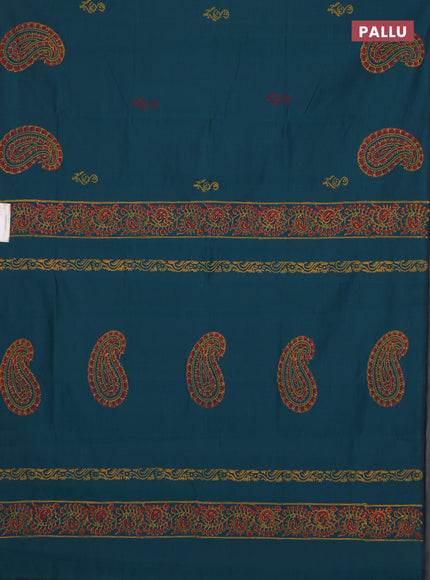 Semi silk cotton saree peacock green and mustard yellow with butta prints and paisley butta prints