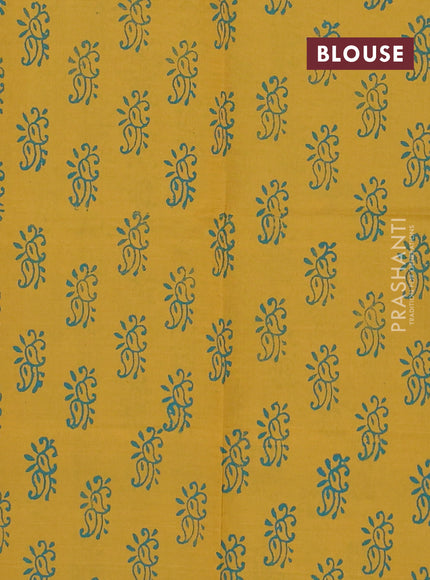Semi silk cotton saree peacock green and mustard yellow with butta prints and paisley butta prints