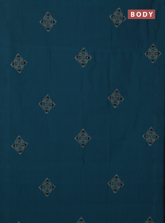 Semi silk cotton saree peacock green and beige with rangoli butta prints and butta printed border