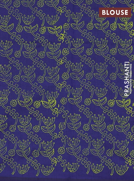 Semi silk cotton saree mehendi green and blue with rangoli butta prints and butta printed border