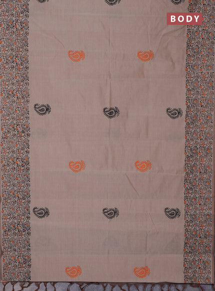 Semi silk cotton saree sandal and orange with butta prints and printed border