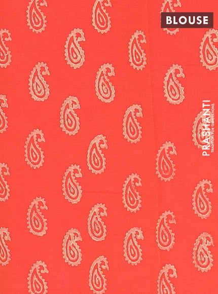 Semi silk cotton saree sandal and orange with butta prints and printed border