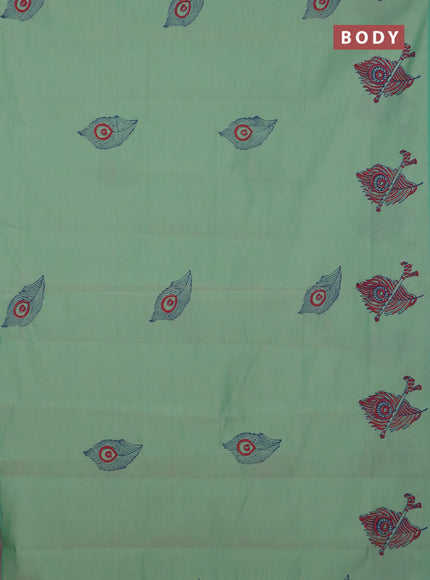 Semi silk cotton saree teal green shade and blue with butta prints and butta printed border
