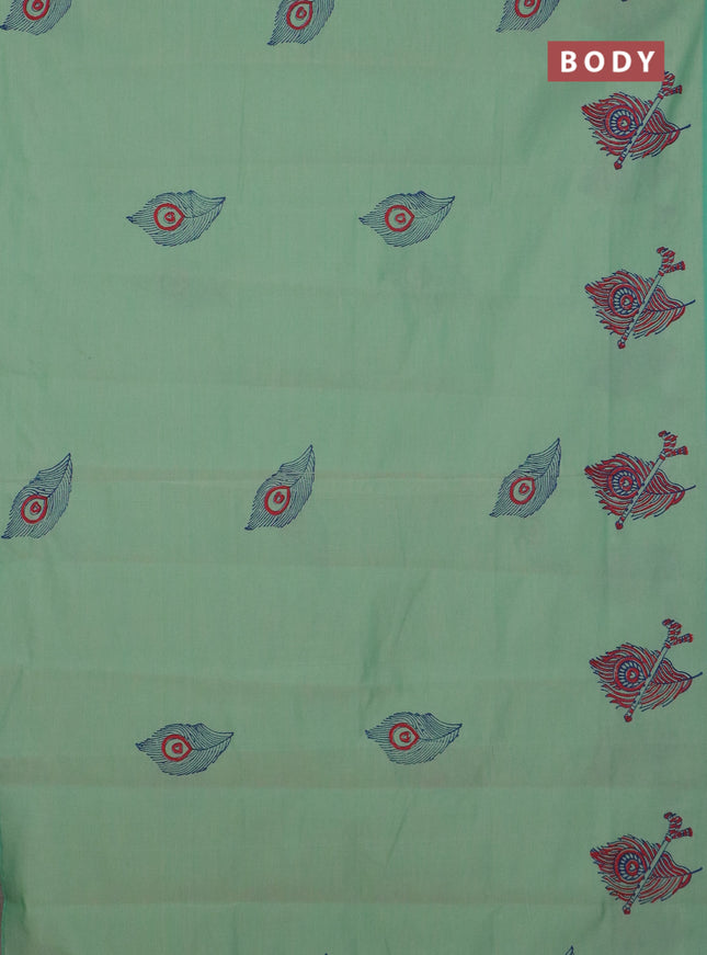 Semi silk cotton saree teal green shade and blue with butta prints and butta printed border