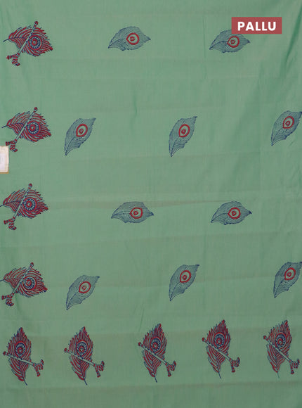 Semi silk cotton saree teal green shade and blue with butta prints and butta printed border