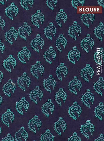 Semi silk cotton saree teal green shade and blue with butta prints and butta printed border