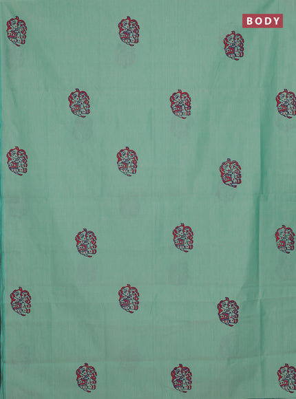 Semi silk cotton saree teal green shade and purple with elephant butta prints and butta printed border