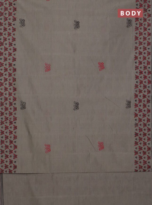 Semi silk cotton saree grey and red with butta prints and printed border