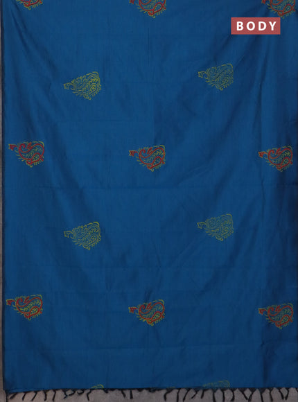 Semi silk cotton saree cs blue and light green with butta prints and butta printed border