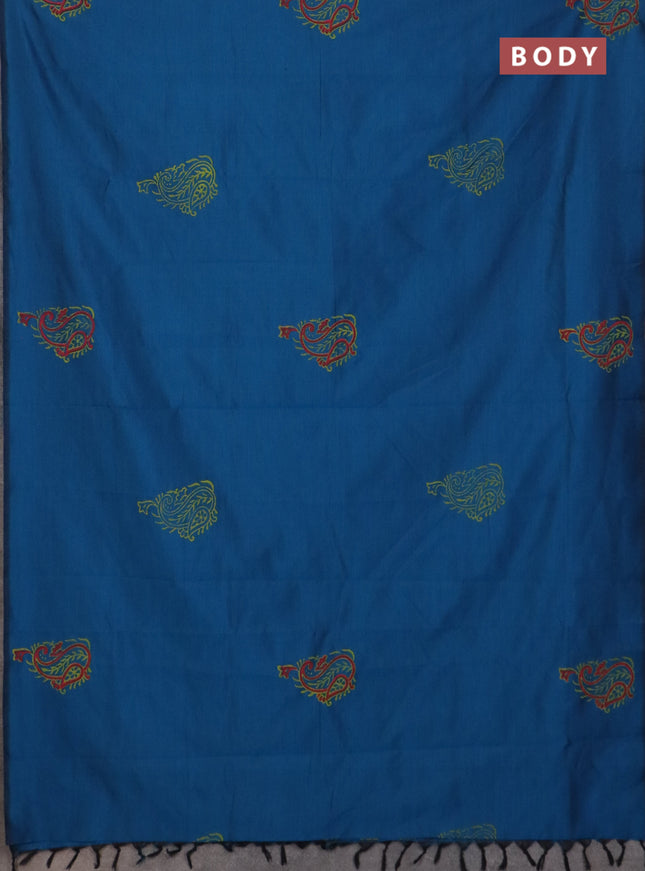 Semi silk cotton saree cs blue and light green with butta prints and butta printed border