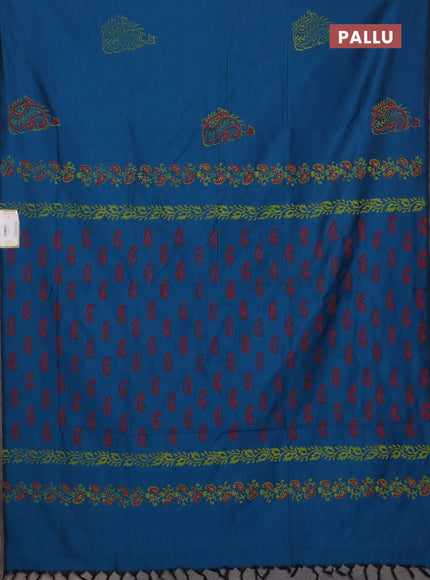 Semi silk cotton saree cs blue and light green with butta prints and butta printed border
