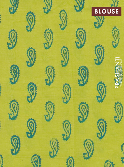 Semi silk cotton saree cs blue and light green with butta prints and butta printed border