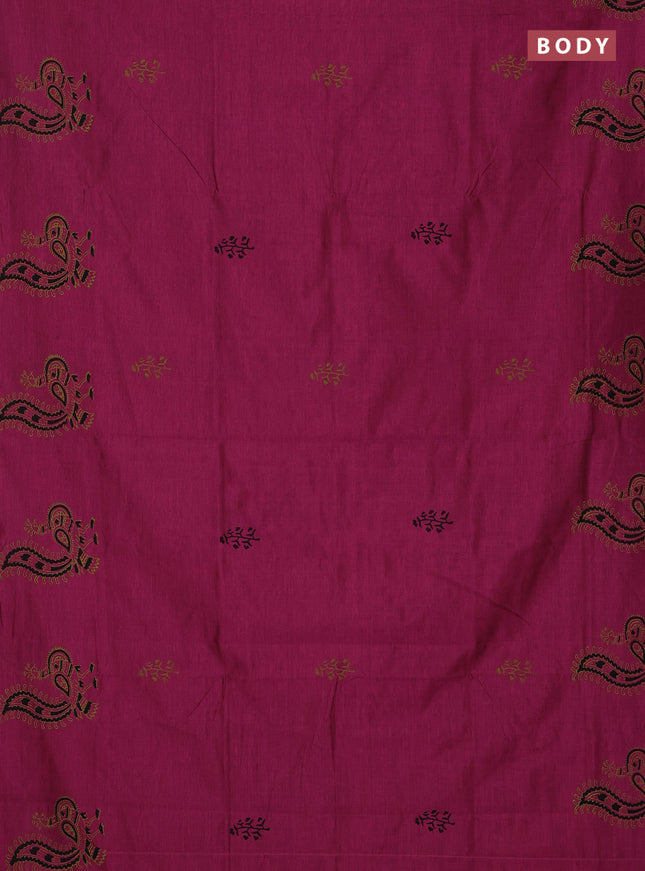 Semi silk cotton saree magenta pink and light green with butta prints and peacock butta printed border