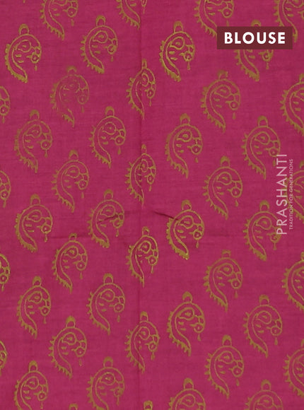 Semi silk cotton saree light green and pink with peacock butta prints and printed border