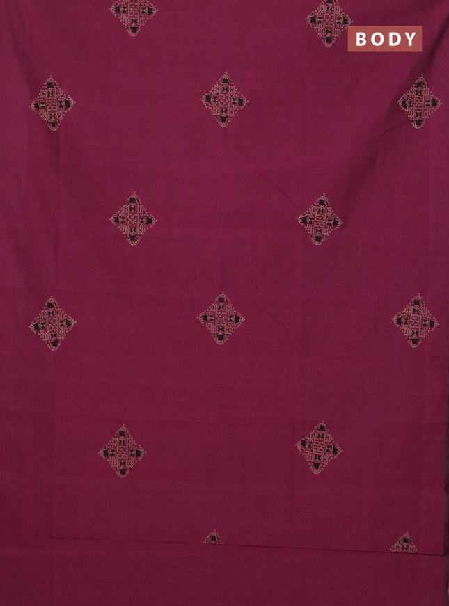 Semi silk cotton saree dark magenta pink and beige with rangoli butta prints and butta printed border