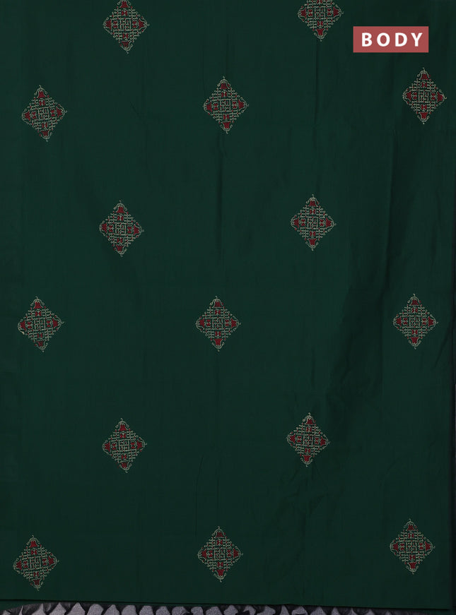 Semi silk cotton saree green and beige with rangoli butta prints and butta printed border
