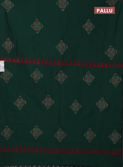 Semi silk cotton saree green and beige with rangoli butta prints and butta printed border