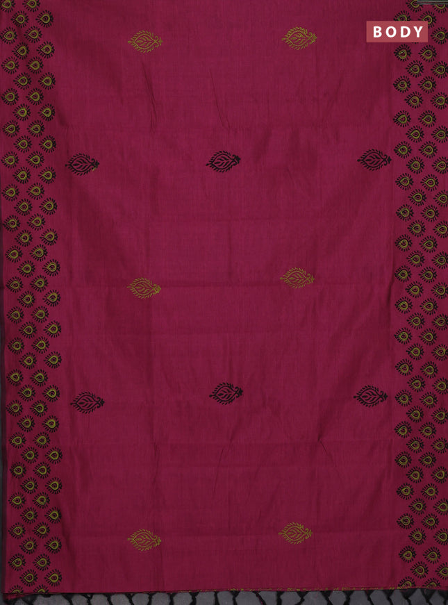 Semi silk cotton saree magenta pink and light green with butta prints and printed border