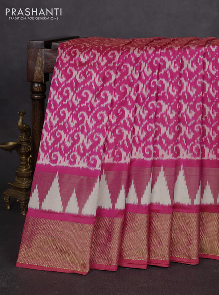 Pochampally silk saree pink with allover ikat weaves and ikat woven zari border