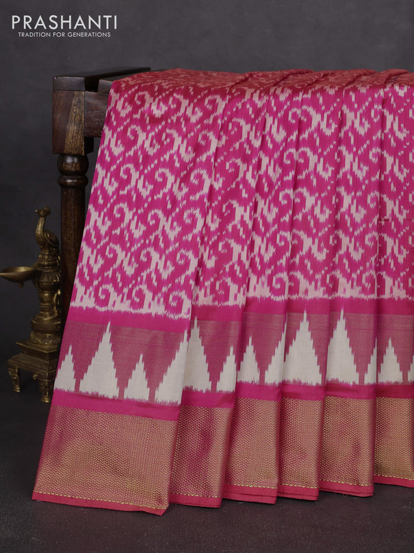 Pochampally silk saree pink with allover ikat weaves and ikat woven zari border