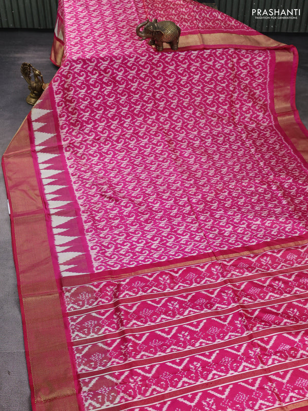 Pochampally silk saree pink with allover ikat weaves and ikat woven zari border